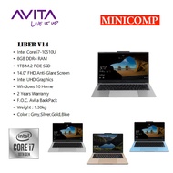 AVITA LIBER V14 INTEL CORE i7 10510U NOTEBOOK - SILVER GREY BLUE GOLD FREE WIRELESS MOUSE & BACKPACK