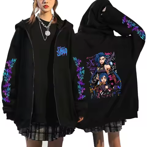 Arcane Jinx Zipper Hoodies Monkey Graffiti Fleece Jacket Men's Women's Harajuku Casual Sweatshirts H