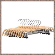 (MUDJ) 10 Pack Solid Wooden Trousers/Skirt Hangers with Anti-Rust Clips Coat Clothes Hangers