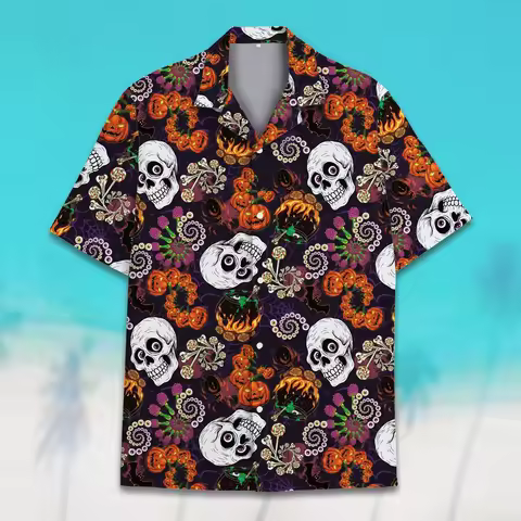 Halloween Cat Hawaiian Shirt For Men Women Youth Pumpkin Mummy Ghost Tropical Shirts Funny Spooky Bu