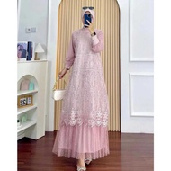 Latest Trendy Gamis 2025 Meisya Dress Brukat Tile Dot Material Mix Brukat Full Lining Back Zipper