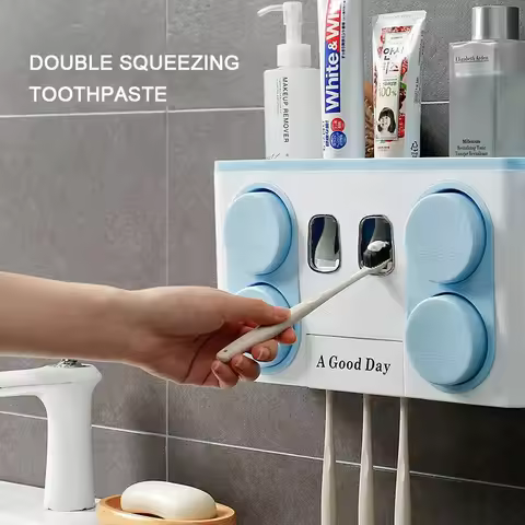 2022 Auto Bathroom Wall Mount Automatic Ecoco Squeezing Toothpaste Dispenser with Toothbrush Holder 