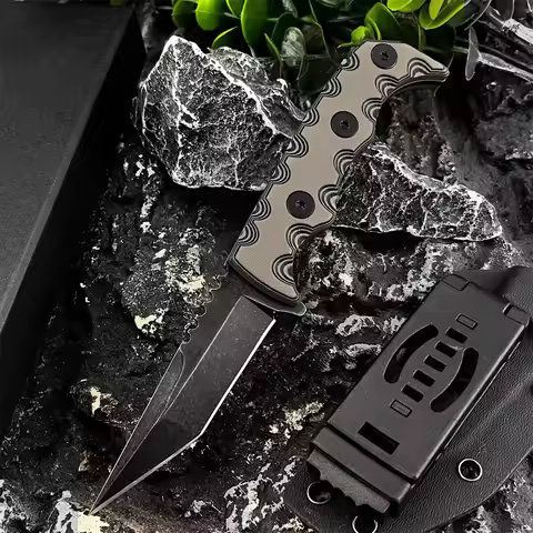 Wear-resisting TKELL 007 Fixed Blade Knife with Sheath Durable Outdoor EDC Tool 7Cr13Mov Blade G10 H