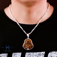 Mặt Dây Chuyền Bạc Duy Hiển Hình Tượng Đức Phật Di Lặc Đá Mắt Hổ Đủ Kích Cỡ 3 Size