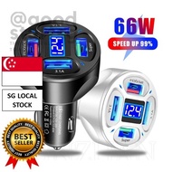 [SG FREE 🚚] High Quality Super Fast Charger / 66w 4-In-1 Car Charger / Multifunction Portable Digita