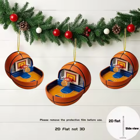 Mini Basketball Court Pendant Keychain Sports Theme 2D Flat Acrylic Ornament Charms Hanging Decorati