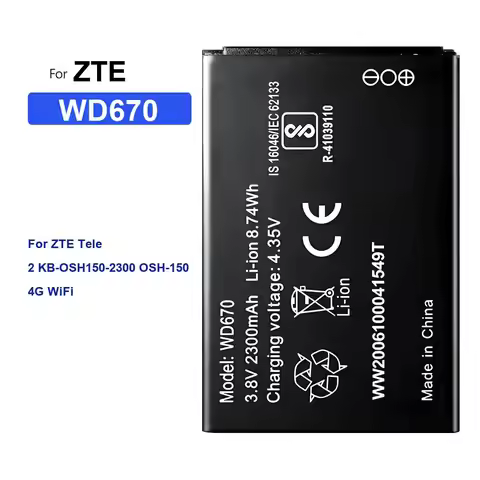 2300mAh WD670 For Zte Tele 2 KB-OSH150-2300 Osh-150 4G Wifi Pocket Wifi Router Battery Fast Charging