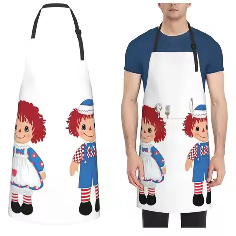 Raggedy Ann And Raggedy Andy The Vintage Dolls Apron Chef Cooking Baking Tablier Kitchen Cleaning Pi