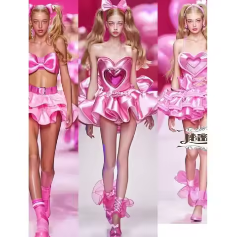 Nightclub Bar Gogo Performance Dress Female Pink Love Valentine's Day 520 Puff Skirt Princess Barbie