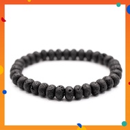Natural Waxed Volcanic Black Lava Rock Stone Bracelet Rondelle