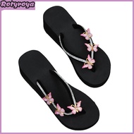 Womens Wedge Flip Flops Rhinestone Butterfly Platform Slippers Clip Toe Beach Slippers for Outdoor S