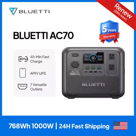 BLUETTI AC70 1000W 768Wh Portable Power Station Solar Generator for Off-Grid Living Outdoor Activiti