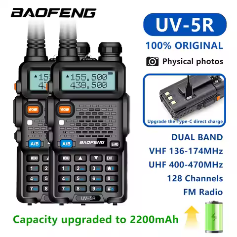 1PC/2PCS Baofeng UV 5R USB Long Range Ham Amateur With FM Radio Long Range Portable Two Way Radio Ba