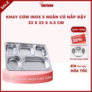 5-compartment stainless steel rice tray 33x23x4.5 cm - convenient compartments for students, workers