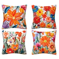 Orange yellow flowers cushion cover 70x70.60x60.50x50.45x45.40x40.Square cotton pillow cover.Home so
