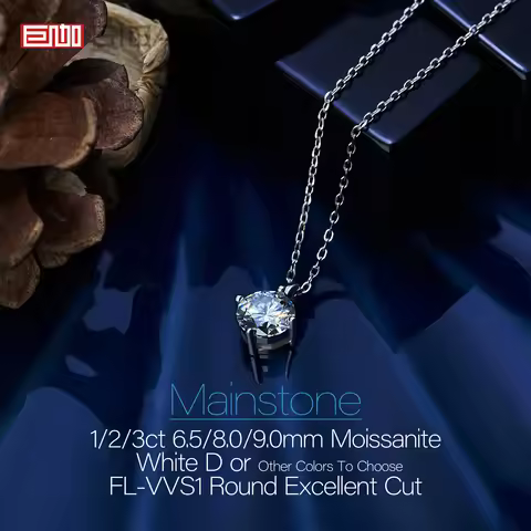 GIGAJEWE 3ct 9mm D Color Round Cut 18K White Gold Plated 925 Silver Moissanite Pendant Necklace Diam