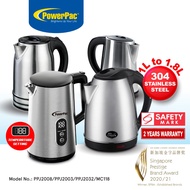 PowerPac Digital Kettle, Electric Kettle, Cordless Kettle Jug 1L to 1.8L Stainless Steel (PPJ2008/PP