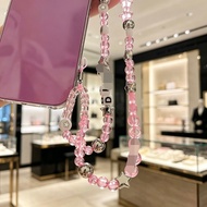 Dr Di's Pink Small Square Logo Phone Strap, Milk Pink Cloud Phone Strap