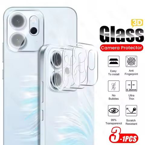 Reno14FS Reno14F Case 3-1Pcs Clear 3D Crystal Tempered Glass Curved Camera Lens Protectors For Oppo 