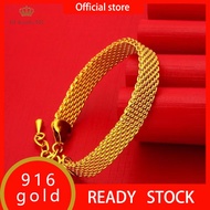 Gold 916 Original Malaysia Gold Bracelet Frosted Boss Bracelet Large Buckle Men and Women Same Bracelet Jewelry Rantai Tangan Lelaki Emas Korea Cop 916 Gelang Tangan Perempuan Viral Murah