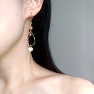 e091波希米亞1-黃銅 玫瑰石 針式夾式耳環