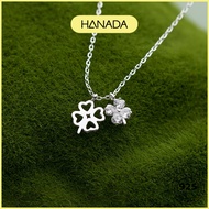 HANADA 925 Silver Necklace Double Four Leaf Clover Smooth Stone 1185 H5