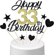 Conruich Cake Decoration 33rd Birthday Man, Cake Topper Happy 33th Birthday Black, Glitter Cake Deco