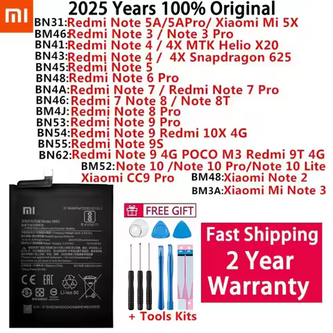 100% Original Battery Xiaomi Redmi Hongmi MI Note 2 3 4 4X 5A 5X 6 7 8 8T 9 9S 9T 10 10X 4G CCP Pro 