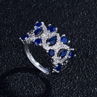 [Free gift box]Luxury sapphire ring PT950 silver-plated diamond ring