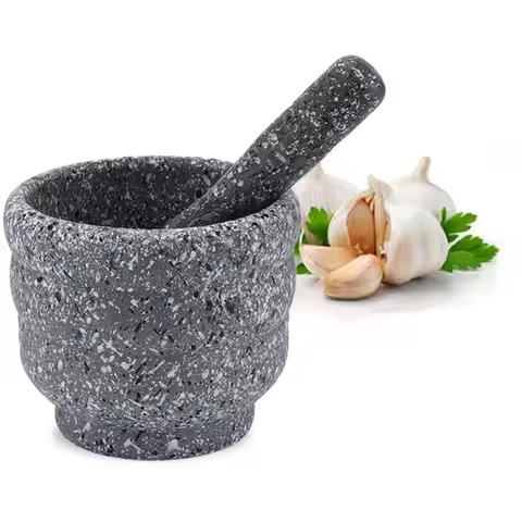 Natural Stone Mortar And Pestle Set Guacamole Bowl - Spice Grinder for Kitchen And Cooking