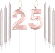 Rose Gold 25th Birthday Candles, Rose Gold Number 25 Candle, Rose Thin Long Candles, Birthday Candle