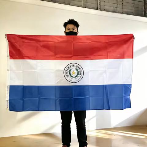 FlagGo Paraguay Flag 150x90cm 3x5 FT Red White Blue Tricolor National Coat of Arms Polyester Double 