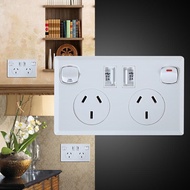 2 Switches AU Plug Double USB Wall Power Socket 250V 10A Standard Outlet Home Power Point Supply Pla