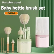 6pcs/Set Baby Bottle Brush Set Multifunctional Travel Portable Pacifier Brush Silicone Baby Milk Bottle Cleaning Brush Kit