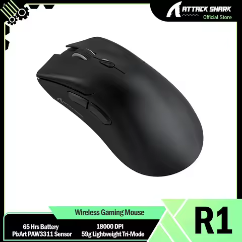ATTACK SHARK R1 59g SUPERLIGHT Mouse, PixArt PAW3311 Gaming Sensor, 6 Adjustable DPI up to 18000, 65
