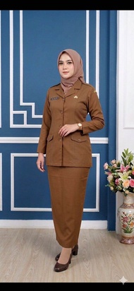 Baju setelan seragam pemda khaki terbaru model gamis dan rok span seragam ASN pdh terbaru