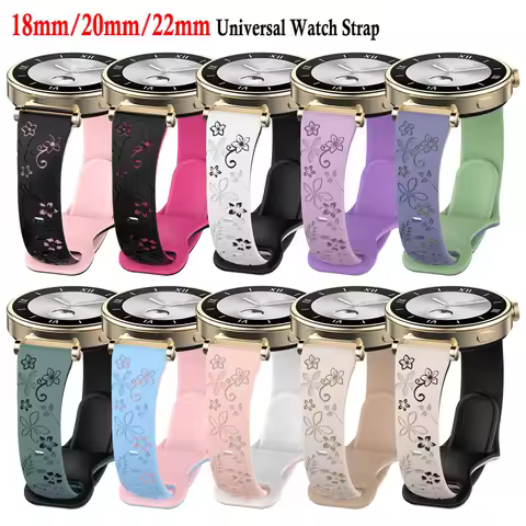 3D Silicone Carved Flowers Watch Band Strap 18mm 20mm 22mm Quick Release Smart Watch Strap For Xiaom