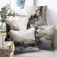 Light Luxury Marble Throw Pillow Covers 4Pcs，– No Insert – Single-Sided Ink Wash Gray Black with Gol