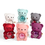 Exquisite Chinese Valentine's Day Hug Bear Rotating Preserved Flower Gift Box Preum Ring Necklace Je