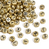 50pcs/bag 4*7mm A-Z Acrylic English Letter Beads Round Antique Gold Beads For DIY Jewelry Bracelet N