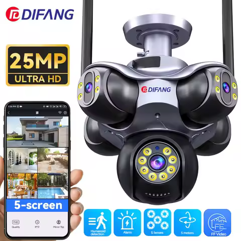 New 25MP 5 Screen PTZ 720° Five Lens WiFi Camera Security Protection CCTV Waterproof Five Screen 25M