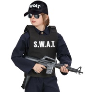 Kids Police Swat Bulletproof Vest & Swat Cap Hat Costume Fancy Dress Outfit 3-9years children police