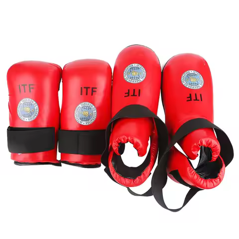 Taekwondo ITF Gloves Foot Guard Set Protector Ankle High Quality PU Leather ITF Protector Footwear B