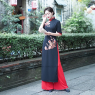 （BJYX) 2026 vietnam vintage ao dai dress chinese cheongsam dress+pants set traditional flower embroi
