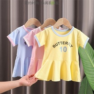 QINN Soft Cotton Short Sleeves Kids Baby Girls Summer Dresses Cute Bear Flower Print Round Neck Dres