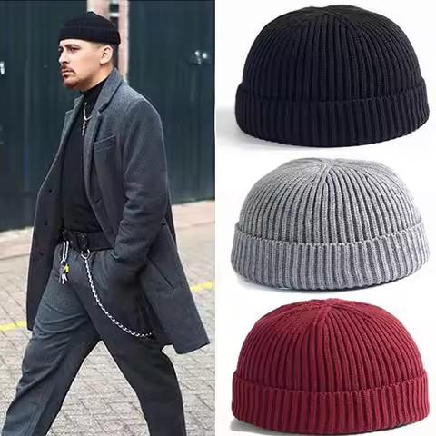 New【Unisex Men Women Beanie Hat Warm Ribbed Winter Turn Ski Fisherman Docker Hat】