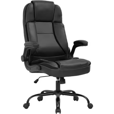 Office Chair Ergonomic Desk Chair PU Leather Computer Chair with Lumbar Support Flip up Armrest Task