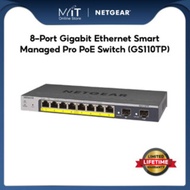 Netgear 8-Port Gigabit Ethernet Smart Managed Pro PoE Switch (GS110TP) - with 8 x PoE+ @ 55W