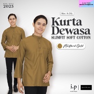 QAYRAA 2025✨MUSTARD GOLD Baju KURTA DEWASA Lelaki Long Sleeve Slim Fit Soft Cotton Cekak Musang