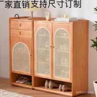 HY-JD Eco Ikea Ikea Japanese-Style Solid Wood Shoe Cabinet Rattan Woven Nordic Door Large Capacity Entrance Cabinet Simp